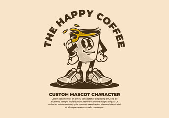 Vintage mascot character of coffee cup