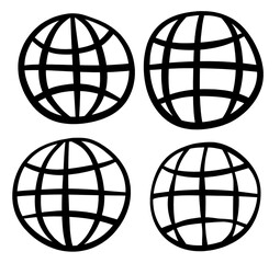 Doodle set of cute website . Doodle earth icon. Hand drawn globe icon.
