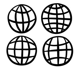 Doodle set of cute website . Doodle earth icon. Hand drawn globe icon.