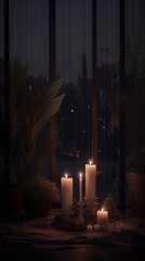 Candles on a rainy night - Aesthetic lo-fi relaxing phone wallpaper illustration
