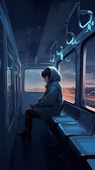 Person on a train - Aesthetic lo-fi relaxing phone wallpaper illustration