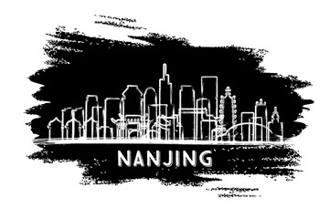 Nanjing China City Skyline Silhouette. Hand Drawn Sketch. Business Travel and Tourism Concept with Historic Architecture.