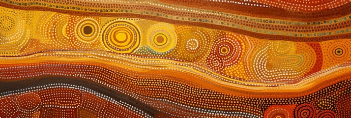 Abstract theme of Australian Indigenous Aboriginal art. Represent style and dot painting techniques. Cultural, traditional art concept.AI abstract image.