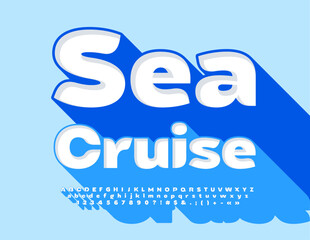Vector travel Banner Sea Cruise. Creative Font with Big Blue Shadow. Modern 3D Alphabet Letters and Numbers set