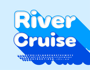 Vector advertising poster River Cruise with creative Font. Modern white Alphabet Letters and Numbers set.