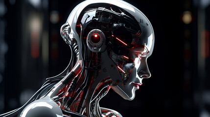 Side view of a Futuristic female android, Generative AI