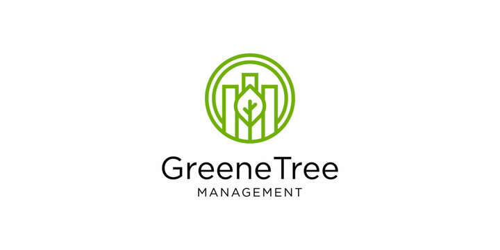 Green tree management development logo design vector element