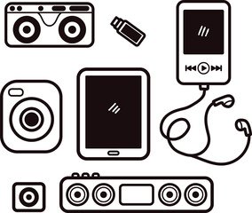 Hand Drawn electronic device in flat lay style