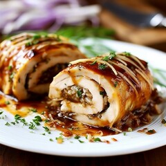 Caramelized Onion and Gruyere Stuffed Chicken Roulade