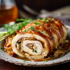 Caramelized Onion and Gruyere Stuffed Chicken Roulade