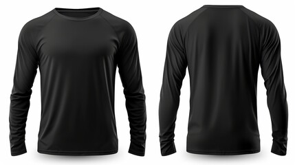 Black long sleeve t shirt front and back view isolated on white background. 