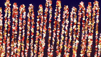 Realistic Background with Confetti of Hearts Glitter Particles. St. Valentine Day. Celebration pattern. Light Spots. Explosion of Confetti. Glitter Vector Illustration. Design for Banner.