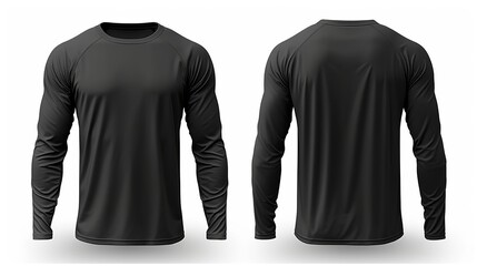 Black long sleeve t shirt front and back view isolated on white background. 