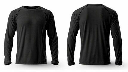 Black long sleeve t shirt front and back view isolated on white background. Generative AI