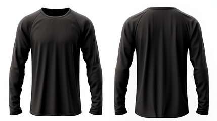 Black long sleeve t shirt front and back view isolated on white background. 