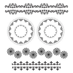 Calligraphic ornament set. Vintage Decorations. Vector isolated illustration. Set of hand drawn vector line border. Lines, borders, underline pencil strokes, drawing dividers. Doodle design