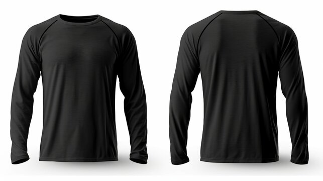Black long sleeve t shirt front and back view isolated on white background. Generative AI