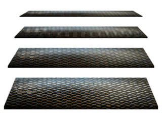  black painted metallic plate anti slip surface. Metal diamond plate texture. shelf set on white background, clipping path