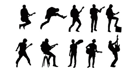 Vector set Silhouette of guitarists poses  isolated vector design