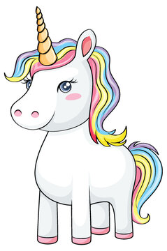 Adorable Unicorn with Rainbow Mane