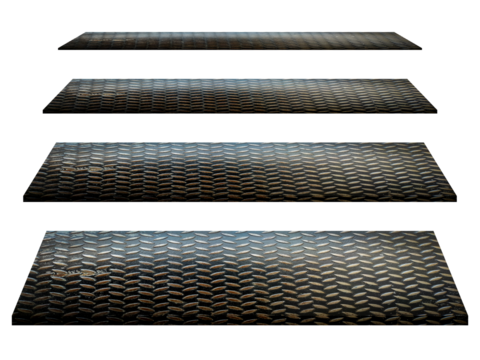  black painted metallic plate anti slip surface. Metal diamond plate texture. shelf set on white background, clipping path