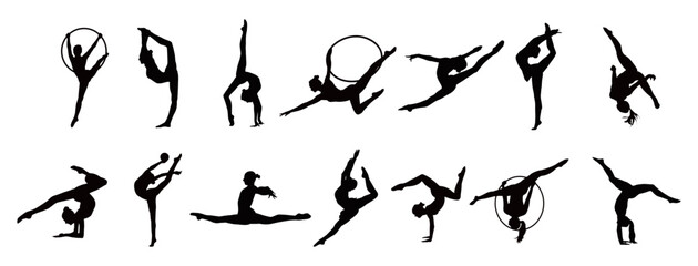 Vector set Silhouette of gymnastics. Female artistic gymnastics silhouette isolated vector design