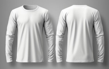 White long sleeve t shirt front and back view isolated on white background. Generative AI