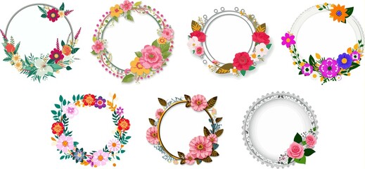 Round Floral Frame Vector Set