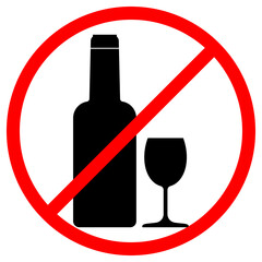Crossed wine bottle and  glasses. Prohibition of alcohol signs.  Isolated vector illustration EPS 10 File.
