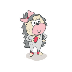 Hedgehog  - Cute kids character for baby girl. Vector Cartoon  animal  illustration
