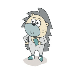 Cute hedgehog with phone vector illustration. Cartoon character animal 