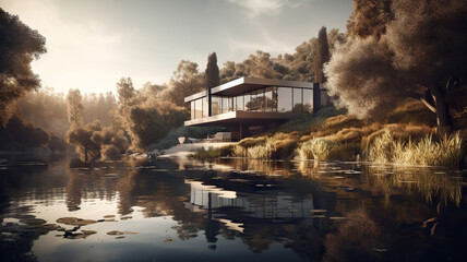 Obraz premium Modern House - Contemporary design - Generative AI, AI generated