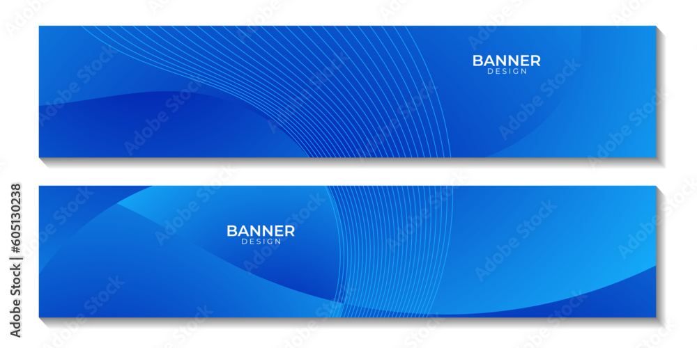 Aufkleber set of banners with abstract blue wave gradient background for business