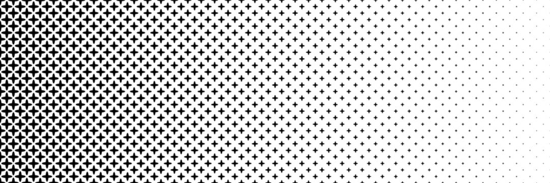 horizontal black halftone of oval cross and oval plus design for pattern and background.