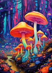 Colorful Mushroom psychedelic vibrant colors