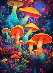 Fototapeta na wymiar Colorful Mushroom psychedelic vibrant colors