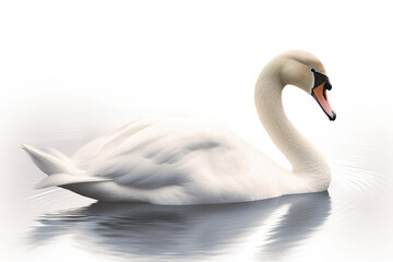 Image of a white swan on white background. Wildlife Animals. Illustration. Generative AI.