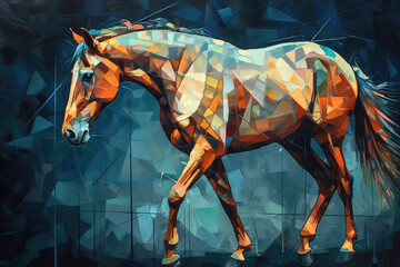 Image of a horse painting in cubism art style. Wildlife Animals. Illustration. Generative AI.