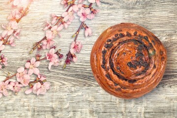 Traditional tasty sweet bread with fresh flowers