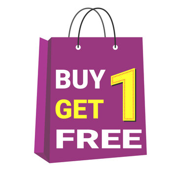 Buy 1 get 1 free discount tag on Shopping Bag. Vector illustration EPS 10 file. Isolated on white background.
