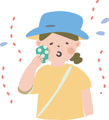 熱中症、汗を拭く人