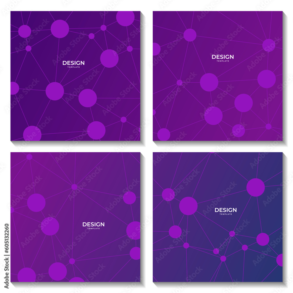 Poster set of abctract purple background with connected dots and molecular