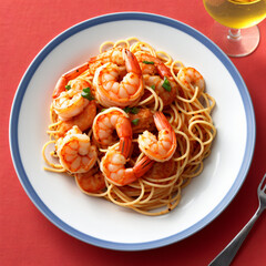 spaghetti with shrimp Generative AI illustrations