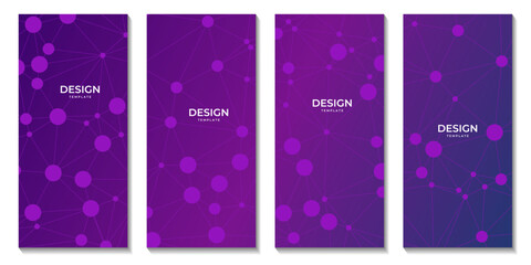 set of brochures with abctract purple background with connected dots and molecular