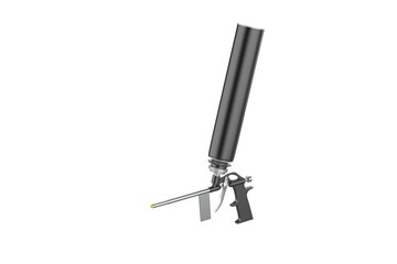 Foam Gun with Matte Polyurethane Bottle Mockup Isolated On White Backgroun. 3d illustration