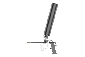 Foam Gun with Matte Polyurethane Bottle Mockup Isolated On White Backgroun. 3d illustration