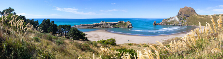 Fototapeta na wymiar Castlepoint beach panoramic landscape, North Island, New Zealand