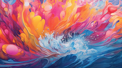 A vivid background with many colors splashing water. Generative AI