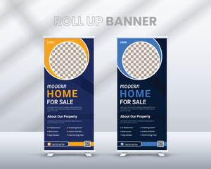 Professional minimal modern home for sale roll up banner design template, New abstract background, pull up design, modern x-banner, rectangle size with beautiful color.