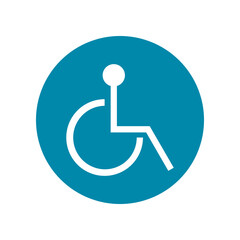 White wheelchair disabled person cripple on blue circle sign icon vector design